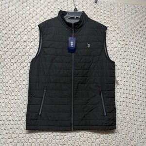 Izod Luxury Puffer Vest Mens Sz M Black Classic Full Zip Filling Water Repellent